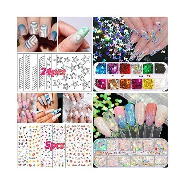 TAVADA Kit de Nail Art,23 Piece Kit de Nail Art Pinceau,Pinceau Nail Art Ongles,5 Stylos Dotting,30 Striping Tape,Nail Art Ac