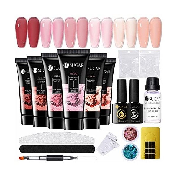 UR SUGAR Poly Extension Gel Kit, Ongles Gel Kit, 6 Couleurs Transparent Rose Poly Nail Tube Gel Kit Complet 15ml, Acrygel Ong