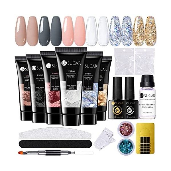 UR SUGAR Poly Extension Gel Kit, Ongles Gel Kit, 6 Couleurs Transparent Rose Poly Nail Tube Gel Kit Complet 15ml, Acrygel Ong