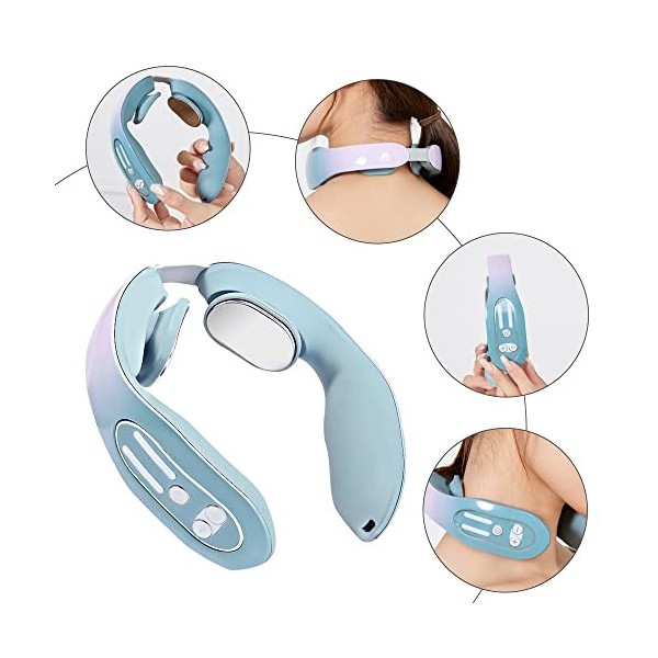 LYTGTOP EMS Masseur de cou portable EMS Acupunts Lymphvity Appareil de massage avec chaleur, 4 modes et 12 niveaux EMS Point 