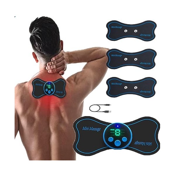 Jenylu Mini Masseur de Cou Électrique,4pcs Masseur Cervical,Masseur sans Fil 6 Modes,Soulagement de la Douleur Musculaire pou