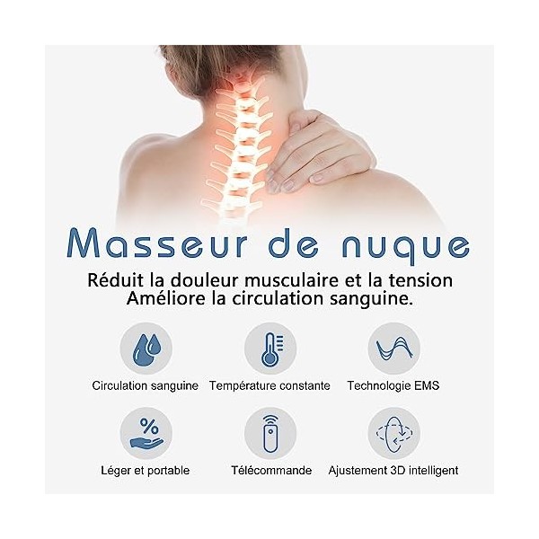 Auxoliev masseur cervical, massage nettoyant du cou, EMS et TENS pour soulager les douleurs cervicales, 9 modes 50 intensités