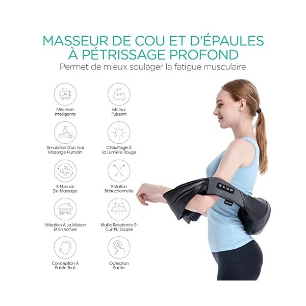 VOYOR masseur cervical chauffant, masseur dos électrique pour le cou et les épaule pour soulager les douleurs musculaires des