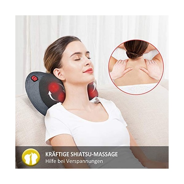 Comfier Coussin de Massage Chauffant - Masseur Dos et Cou avec Fonction Shiatsu - Oreiller de Massage Électrique pour Cervica