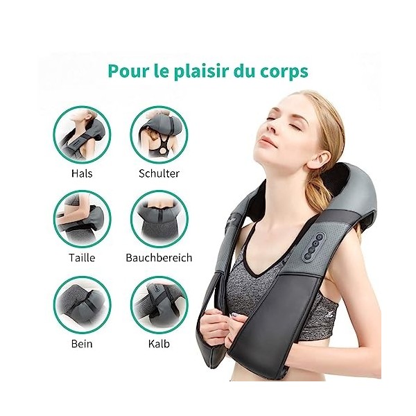 Masseur de cou et dépaules Medcursor avec chaleur, coussin de massage à pétrissage en profondeur 3D Shiatsu pour soulager le