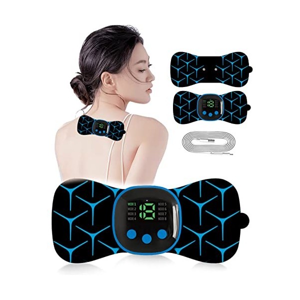 Ensemble de Masseur Cervical sans Fil, 8 Modes et 19 Intensités de Massage Télécommande Mini Portable USB Masseur électrique 