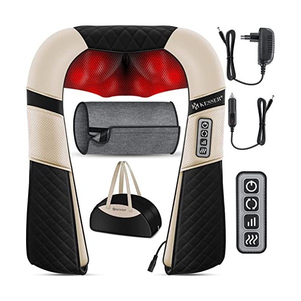 KESSER® Appareil de massage shiatsu de la nuque avec sac de massage 3D chauffant pour soulager les douleurs musculaires de la