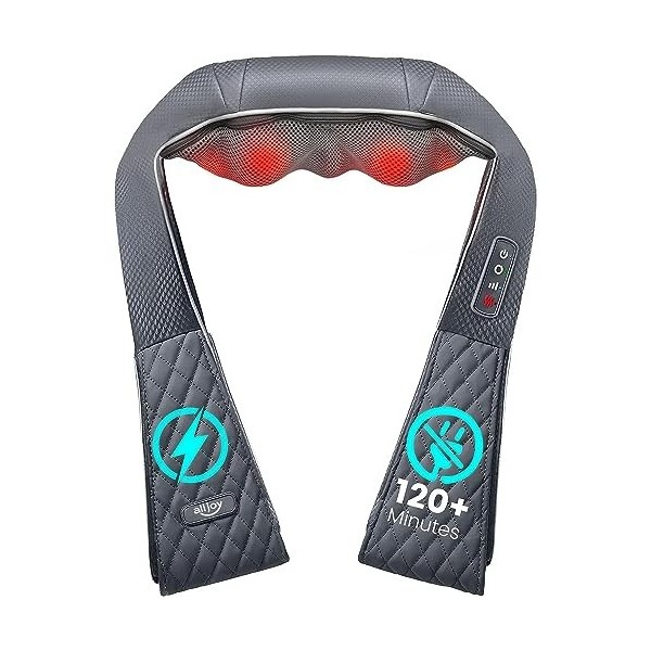 ALLJOY Masseur Cervical Sans Fil, Appareil de Massage Cou Épaule Nuque Pour Femme, Massage Shiatsu Profond avec Chauffage, 3D