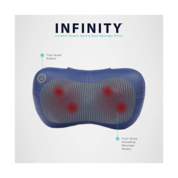 Infinity Shiatsu Oreiller de massage sans fil rechargeable pour le corps et le cou Bleu