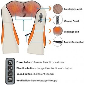 Shiatsu Masseur de cou et de dos avec chaleur apaisante, coussin de massage électrique 3D pour épaule, jambes, soulagement de