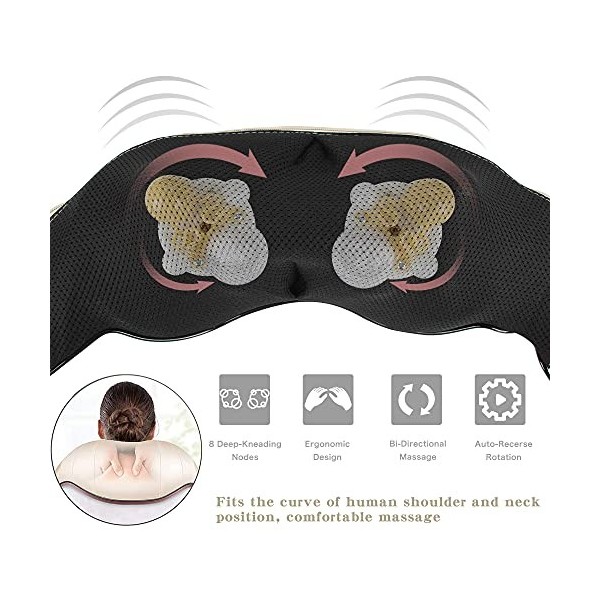 Dawoo Shiatsu Masseur de dos et de cou avec fonction de chaleur, pétrissage profond 3D pour soulager la douleur, cadeau pour 