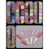 EBANKU 10 Boîtes Nail Studs 3D Nail Gems Perle Irisé Strass Nail Art Conseils Kit de décoration avec pincettes incurvées Cils