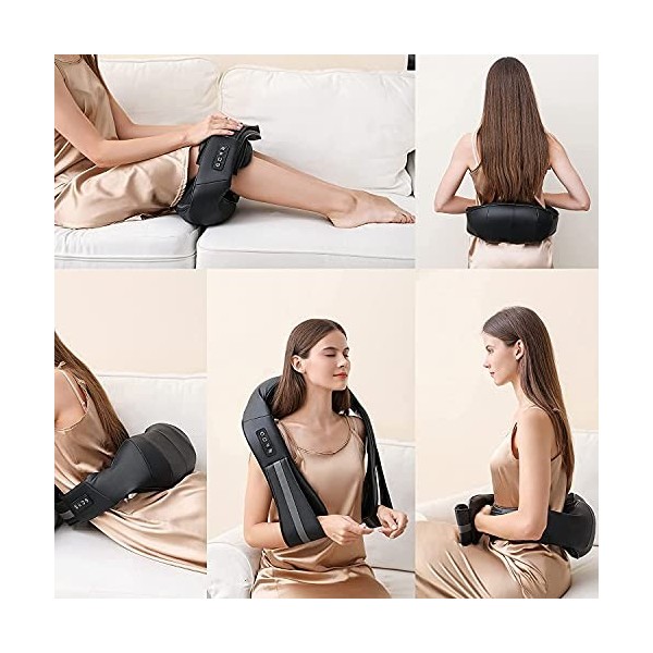 Appareil de Massage Électrique avec Rouleaux de Massage Rotation, Appareil de Masseur Cervical, Coussin de Massage Chauffant 