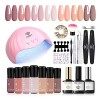 Modelones Kit Ongle Gel UV Complet 48W Lampe, 22PCS Kit Vernis Semi Permanent Nude Rosa Marron, 7 Couleurs Vernis Gel et Base