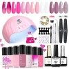 Modelones Kit Ongle Gel UV Complet 48W Lampe, 22PCS Kit Vernis Semi Permanent Nude Rosa Marron, 7 Couleurs Vernis Gel et Base