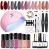 Modelones Kit Ongle Gel UV Complet 48W Lampe, 22PCS Kit Vernis Semi Permanent Nude Rosa Marron, 7 Couleurs Vernis Gel et Base