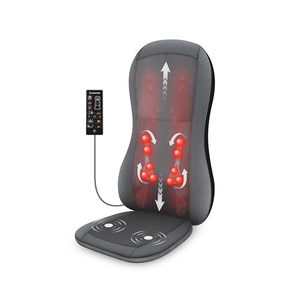 Comfier Siège de massage Shiatsu avec chaleur - Masseur de dos complet par 2D/3D avec 10 nœuds de massage, coussin de chaise 