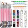 Kit de Nail Art Pinceau, FANDAMEI 15 Pcs Pinceaux Ongles Nail Art Brosses, 5 Pcs Dotting Pens Dotting Tool Nail Art, 10 Pcs S