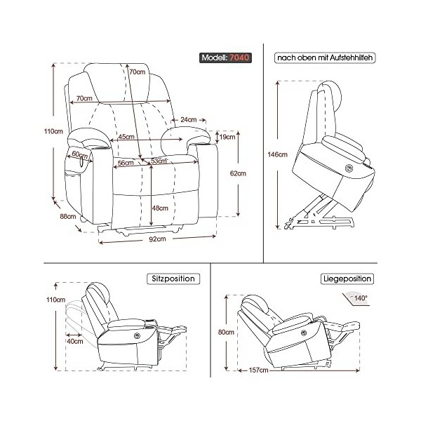 MCombo Fauteuil électrique pour se Lever et se détendre avec Chauffage réglable par USB Crème