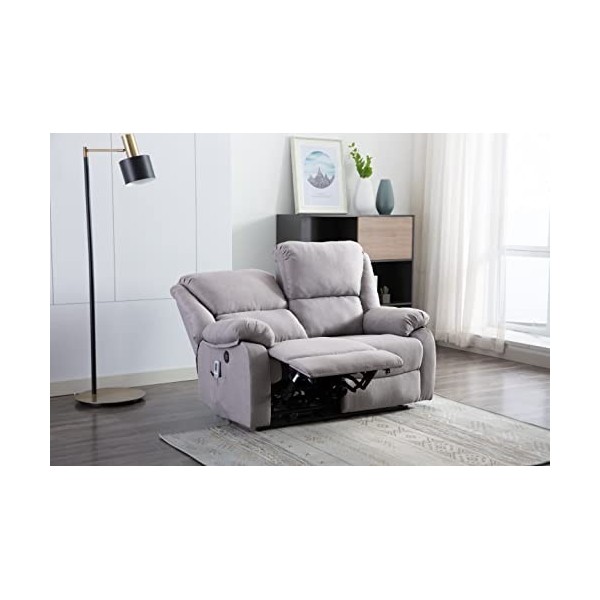 DUPI Fauteuil Relax Électrique RECLINABLE Boston Tissu Gris Chaleur Lombaire Massage Vibration Télécommande USB 3.0 Tissu Mic