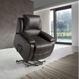 ECODE Fauteuil Relax Massage releveur, 100% Cuir, 9 programmes de Massage ECO-8620UP Marron