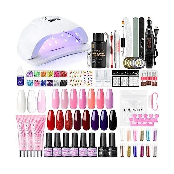 COSCELIA Kit de UV/LED Lampe Vernis Semi Permanent 15pcs Vernis à Ongles Gels avec 3pcs Poly Nail Gels Soak Off Base Top Coat