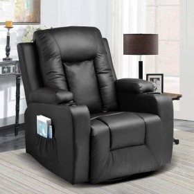 COMHOMA Fauteuil Relaxant Massant Chauffant Pivotant Inclinable pour Salon en Cuir Noir 