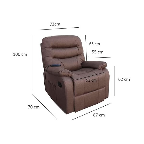 ECODE Fauteuil de Massage Imperial Relaxation rembourré en Tissu Haute Qualitée ECO-8500 Marron