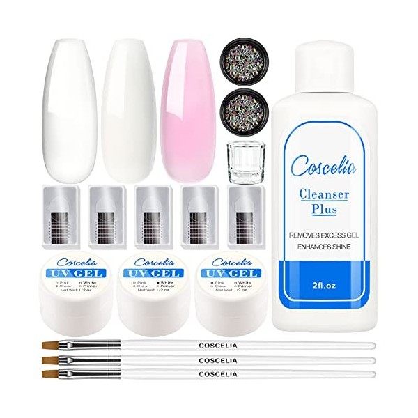 COSCELIA Gel Construction Ongle UV, Gel de Construction Ongle Kit Gel UV Complet Gels Builder avec 100pcs Formes Dongles, Br