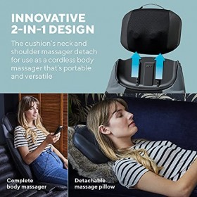 HoMedics Siège de massage 2 en 1 avec coussin massant sans fil - A emmener en voyager – Chaleur optionnelle – Détend les lomb