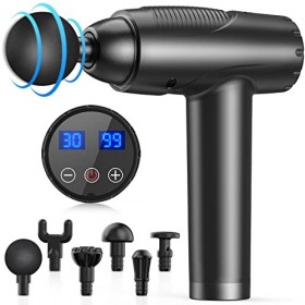 EKUPUZ Pistolet de Massage avec 30 Niveaux Réglables, 6 Têtes de Massage et lÉcran LCD Massage Gun Pour Soulager Douleurs et