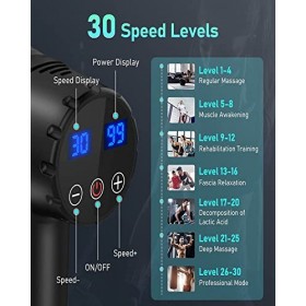 EKUPUZ Pistolet de Massage avec 30 Niveaux Réglables, 6 Têtes de Massage et lÉcran LCD Massage Gun Pour Soulager Douleurs et