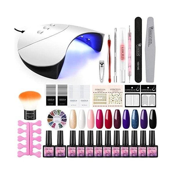 10pc Vernis Semi Permanent 36w UV/LED Lampe Pour Sécher Vernis A Ongle Soak Off Gel Base Top Coat Brosse Strass Décor Nail Ou