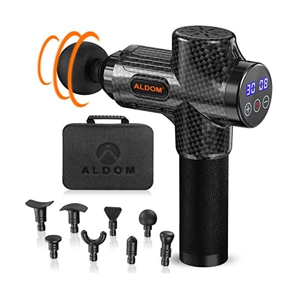 Pistolet de Massage Musculaire ALDOM Appareil de Massage Masseur de Muscle Profonds avec 30 Niveaux Réglables, 6 Têtes de Mas
