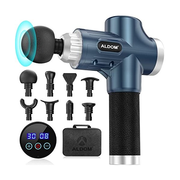 Pistolet de Massage Musculaire ALDOM Appareil de Massage Masseur de Muscle Profonds avec 30 Niveaux Réglables, 6 Têtes de Mas...