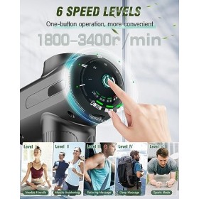Pistolet de Massage Musculaire, Pistolet de Massage avec Tissus Profonds avec 5 Vitesses, 6 Têtes de Massage et Écran LCD Mas