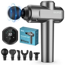 Pistolet de Massage Musculaire, EKUPUZ Pistolet de Massage avec 30 Vitesses, 6 Têtes de Massage et Écran LCD Massage Gun, Lég