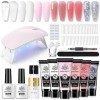 Ongle Gel Kit Complet avec Lampe 145PCS, 6 Couleurs Poly Extension Gel Nail Art Set, Rose Blanc Pailleté Vernis Semi Permanen