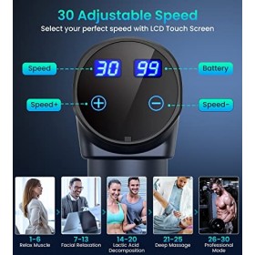Pistolet De Massage Musculaire, Masseur Electrique Avec 30 Niveaux Réglables 8 Têtes de Massage et lÉcran LCD, Massage Gun P
