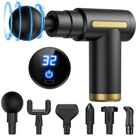 Mini Pistolet de massage Musculaire, Appareil de Massage Masseur de Muscle Profond Avec 32 Niveaux Réglables 6 Têtes de Massa