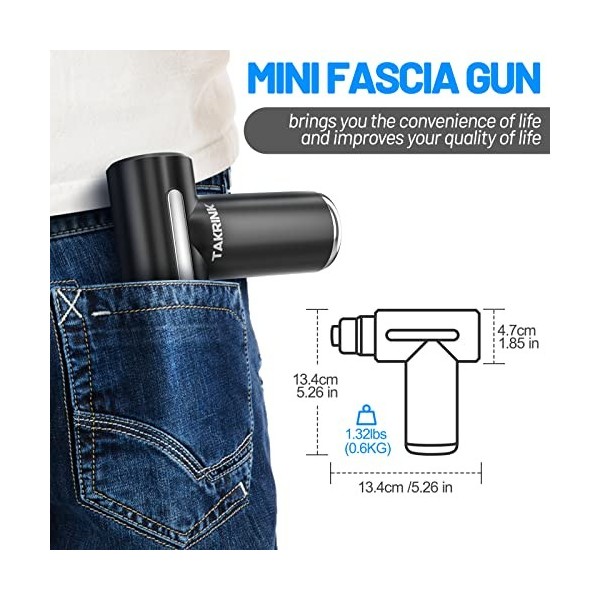 Mini Pistolet de Massage Musculaire, Massage Gun Portable avec 6 Vitesses Réglables, Port de Type-C, 6 Têtes de Masseur, Appa