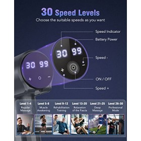 Pistolet de Massage Musculaire, Pistolet de Massage Lefity avec 30 Niveaux Réglables et 6 Têtes de Massage, Pistolet de Massa