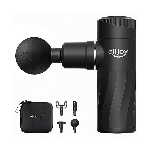 ALLJOY Mini Pistolet de Massage Musculaire Portable, 3200RPM Massage Gun Masseurs Électriques avec 4 Têtes et 4 Niveaux, Appa