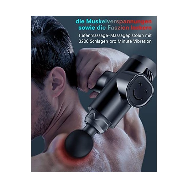 MASPULSE Pistolet de massage des tissus profonds, pistolet de massage musculaire puissant, portable pour soulager les douleur