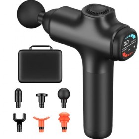 Pistolet de Massage Handheld Masseur Musculaire 30 Niveaux Réglables 6 Têtes de Massage Gun Super Silencieux LCD Masseur pour