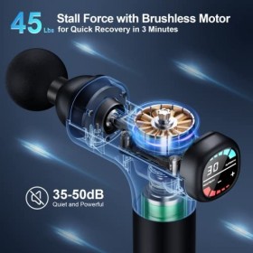 Pistolet de Massage Handheld Masseur Musculaire 30 Niveaux Réglables 6 Têtes de Massage Gun Super Silencieux LCD Masseur pour