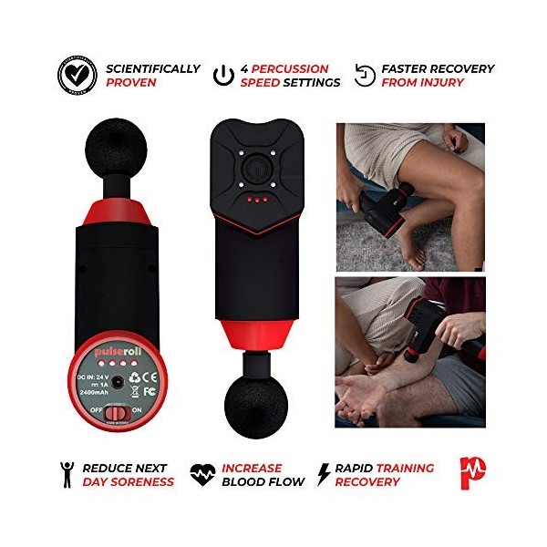 Pulseroll Pro Athlete Grade Percussion Handheld Deep Tissue Muscle Full Size Masseur Pistolet de massage 4 vitesses avec 6 tê