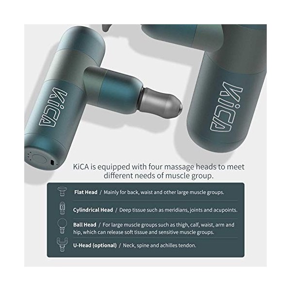 KICA Lot de 2 pistolets de massage électrique portatifs professionnels pour tissus profonds avec 4 niveaux de vitesse et 4 tê