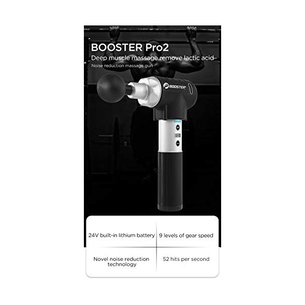 【Massage Gun】Booster Pro 2 Pistolet de massage thérapeutique à percussion : silencieux + puissant. Rotule vibrante pour tissu