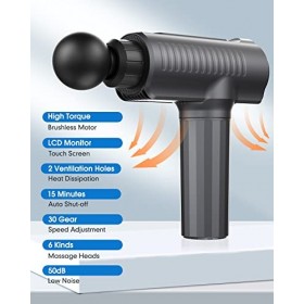 Pistolet de Massage Musculaire Sendowtek Pistolet Masseur de Muscle Profond avec 30 Vitesses 6 Têtes de Massage Écran LCD Mas